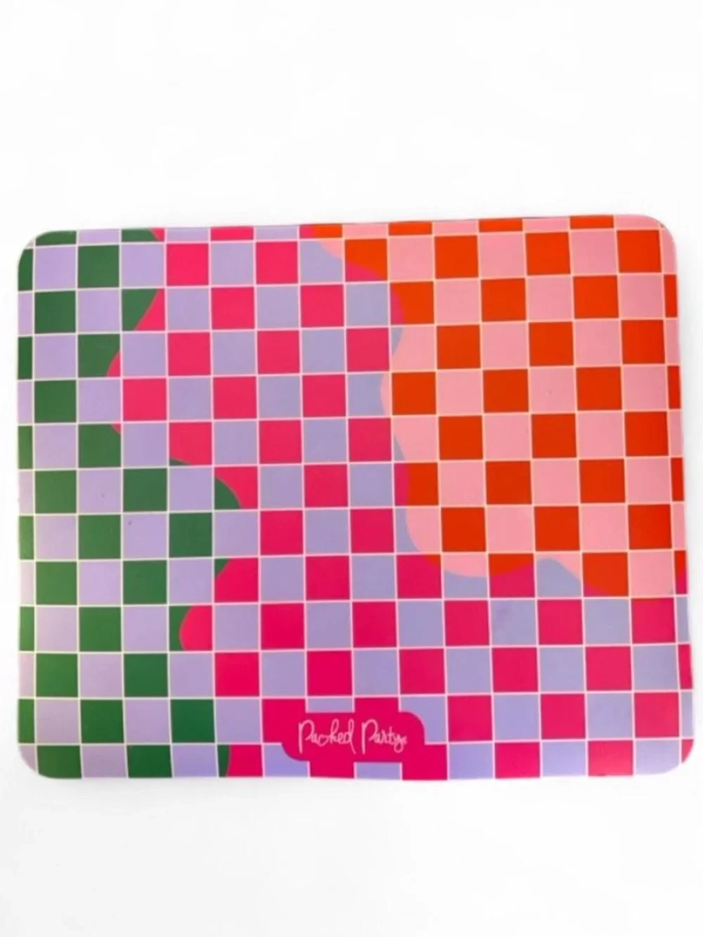 Packed Party Green Pink Red Purple Checkerboard Abstract Mousepad Dopamine Decor